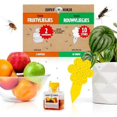 Afbeelding van Super Ninja Fungus Gnat Killer and Fruit Fly Trap 10 Yellow Sticky Traps 2 Bottles Highly Effective for Indoor Plants