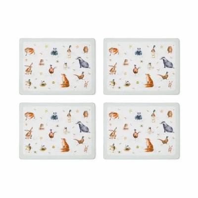 Afbeelding van Wrendale Set van 4 grote placemats, technisch hout, kurk, meerkleurig, L,