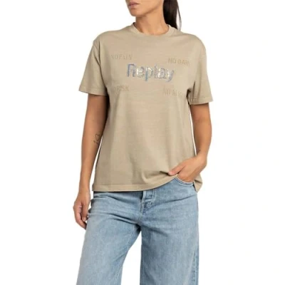 Afbeelding van Replay Garment DYED Tshirt print, Dames, Maat: XS, Sahara