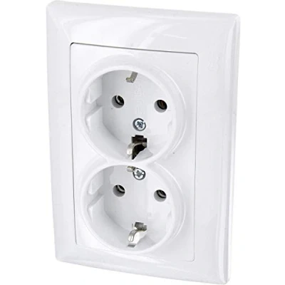 Afbeelding van Inbouwdubbel stopcontact, all in one, serie G1, zuiver wit