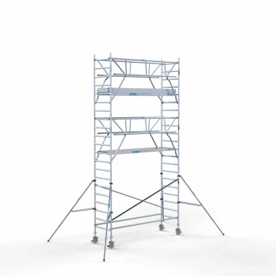 Afbeelding van Professionele aluminium rolsteiger 0.90x3.05x7.2m werkhoogte carbon vloer + dubbele voorloopleuning