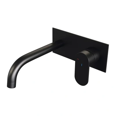 Afbeelding van Brauer Black Edition Wastafelmengkraan inbouw gebogen uitloop links hendel breed plat afdekplaat model C 1 mat zwart