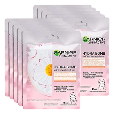 Afbeelding van 10 x Garnier SkinActive stofmasker Hydra Bomb Kamille 2 verpakkingen met 5 wegwerpmaskers