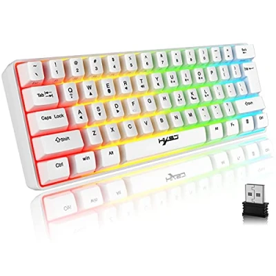 Afbeelding van Toetsenbord Gaming Draadloos, 61 Toetsen Bluetooth 5.0 + 2.4G Dual Mode Rainbow Backlit Ergonomisch Ultracompact Stil 60% met Oplaadbare Batterij voor Windows Mac PC PS4 Gamer, Wit