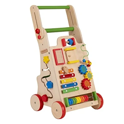 Afbeelding van KiddyMoon Houten Baby Walker Interactief Educatief Speelgoed voor Kinderen Multifunctioneel Push Along Baby&#039;s Montessori Model WK 002, Veelkleurig
