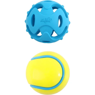 Afbeelding van All For Paws Dual Fetch Ball Hondenspeelgoed 6.3x6.3x6.3 cm Geel Blauw