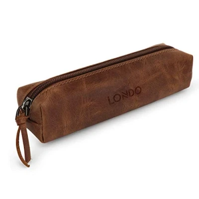 Afbeelding van Londo Lederen Etui met Rits Potlood Tas (Bruin)