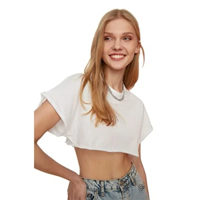 Afbeelding van Trendyol Rood 100% Katoen Super Crop Gebreid T Shirt Met Ronde Hals Twoss21Ts0091