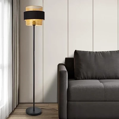 Afbeelding van Staande lamp Albans vloerlamp 160x30 cm zwart en goudkleurig
