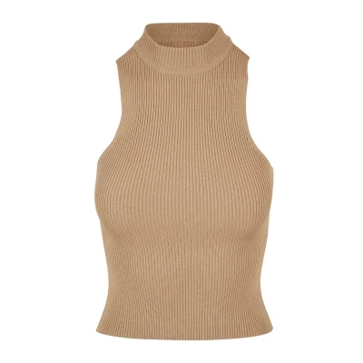 Afbeelding van Urban Classics Short Turtleneck Top, Dames, Maat: 3XL, Unionbeige