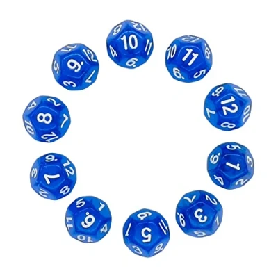 Afbeelding van D12 Polyedrische dobbelstenen, 10 stuks, veelhoekige dobbelstenen voor Dungeon en Dragons Pathfinder DND, RPG, MTG, 20 mm, transparant, blauw
