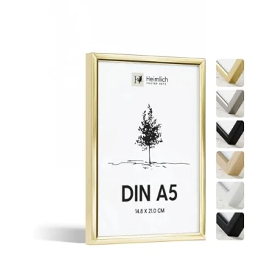 Afbeelding van Heimlich® 1 x fotolijst DIN A5, 15 21 cm, goudkleurig metalen frame, pack, documentenlijst 14,8 grote collage, lijst, aluminium fotolijst, poster, aluminium, A5
