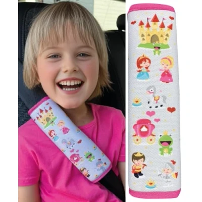 Afbeelding van HECKBO 1x Kindergordelbeschermingskussen met Prinsessenmotief Gordelkussen voor kinderen en baby&#039;s Ideaal alle gordelhoogtes Kinderfietskar Avliegtuig