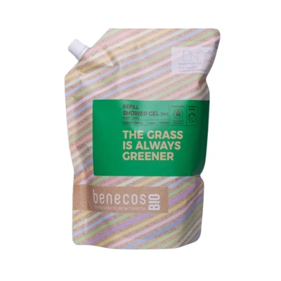 Afbeelding van BenecosBIO Navulzak, 2 in 1, biologische hennep, huid en haar, laat gras onder de was wassen, veganistisch, gerecycled plastic