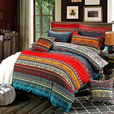 Afbeelding van Loussiesd Bohemian Dekbedovertrek Set Boho Exotische Stijl Beddengoed Super King Size Fade Resistant Bedsprei Microfiber 3 Stuks Dekbed Cover met 2 Kussenslopen Rits