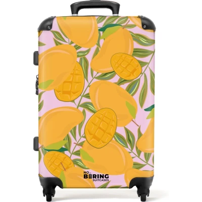 Afbeelding van NoBoringSuitcases.com® Koffer groot Rolkoffer lichtgewicht Roze met oranje mango&#039;s Reiskoffer 4 wielen Grote trolley XL 20 kg bagage