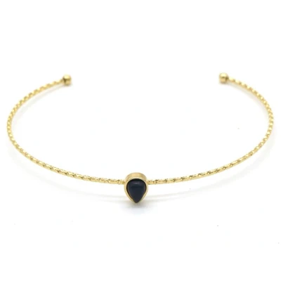 Afbeelding van Armband Dames Bangle met Zwarte Agaat RVS One Size Goudkleurig