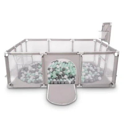 Afbeelding van Selonis Grote Speeltuin Met Plastic Ballen Babybox, Grijs:Wit/Grijs/Munt,200