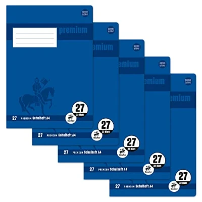 Afbeelding van Staufen premium schoolschrift DIN A4, liniatuur 27 (9 mm gelinieerd met randlijn), 32 vellen, 90 g/m² papier, 5 stuks
