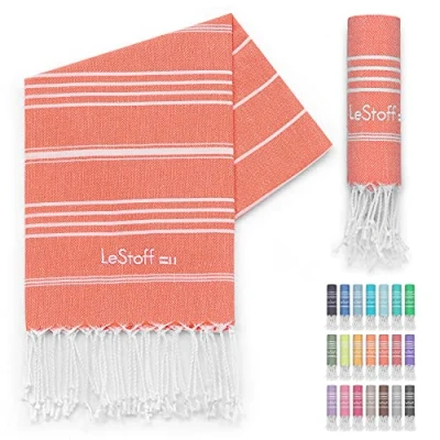 Afbeelding van LeStoff de traditionele Hamamdoek Strandlaken Badhanddoek Saunahanddoek Douchehanddoek Spa Sport Yoga Reizen 100% Biologisch Katoen. Duurzaam, natuurlijk, zacht en voorgewassen. (50 x 100 cm, Coral(Salmon))