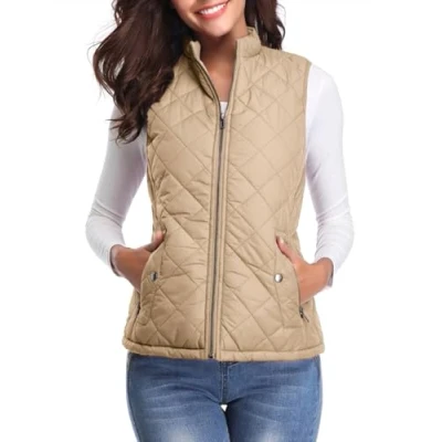 Afbeelding van fuinloth Damesvest, Herfst Lichte Bontvest Wester (Zonder Mouwen) Korte Jas Vest Gilet Khaki Large
