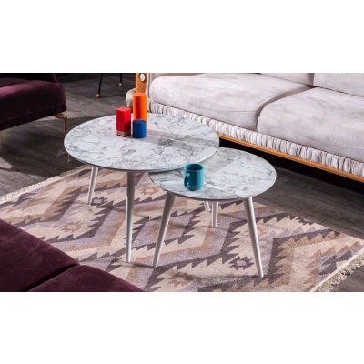 Afbeelding van Swiss Homes Salontafel Set van 2 Marmer Look Carrara Wit MDF
