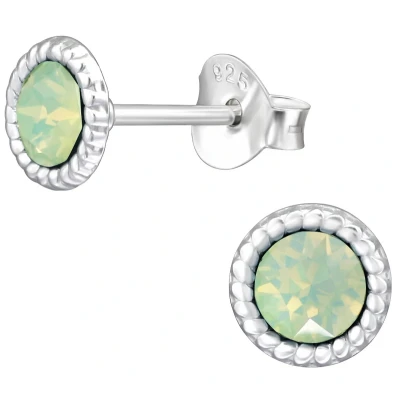 Afbeelding van JoyS Zilveren ronde oorbellen kristal licht groen 6 mm oorknoppen sterling zilver 925 bolletjes randje
