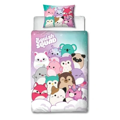 Afbeelding van Character World Squishmallows Officieel gelicenseerd helder ontwerp eenpersoons dekbedovertrekset Omkeerbaar 2 zijdig Squish Squad beddengoed inclusief bijpassende kussensloop Perfect voor