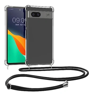 Afbeelding van kwmobile telefoonhoesje compatibel met Google Pixel 7a Hoesje Telefoon case koord Back cover in zwart/transparant