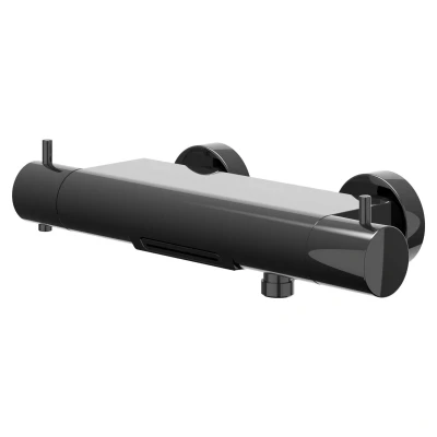 Afbeelding van IVY Bond opbouw badthermostaatkraan cooltouch cascade uitloop Zwart Chroom PVD