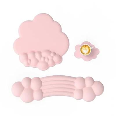 Afbeelding van Attack Shark Regenboog Cloud Polssteun Combo, Muismat Polssteun, Ergonomisch, Antislip, Toetsenbord Palmsteun Set voor typen/gamen/computer/laptop/thuis/kantoor Vlees Roze