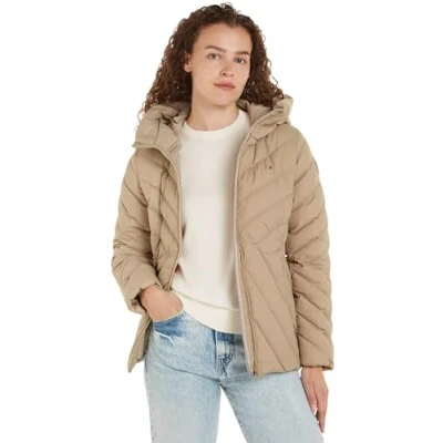 Afbeelding van Tommy Hilfiger Chevron Mw gewatteerde jas puffer voor dames, Beige, S