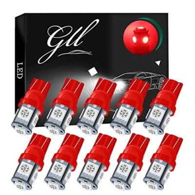 Afbeelding van GLL 24V T10 501 LED Lampen W5W 194 168 2825 Wedge Lampe met 5050 5 SMD 60 Lumen Rood