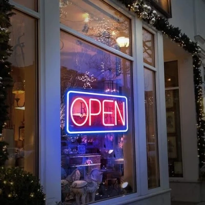 Afbeelding van SOLIDEE Led OPEN neonbord, aangedreven door USB neonbord met dimbare schakelaars, lichtreclame voor decoratieve party, bar, pub, hotel, winkel, café, restaurant, speelkamer, teken (blauw rood)