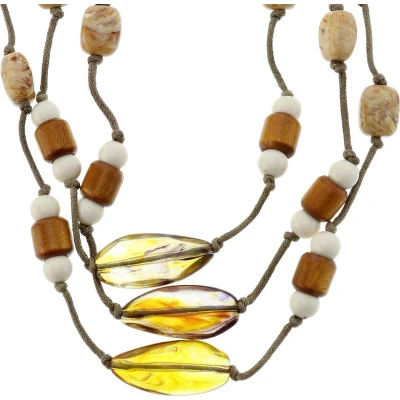 Afbeelding van Behave Ketting met meerdere lagen van touw en bruine stenen kralen Modeaccessoire voor boho chic looks