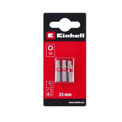 Afbeelding van Originele Einhell standaard bits, 3 delig, 25 mm, T25 (chroom vanadium, nauwkeurige schroeven, goede controle, rode kleurring, C 6,3 schacht)