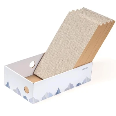Afbeelding van Conlun Kattenkrabbox met kattenkrabplank draagbare kartonnen ligstoel voor huisdieren, zware dubbelzijdige kattenkrabbers en interactief gatontwerp 42 x 25 12 cm (groot pakket 5