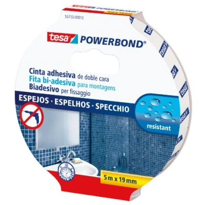 Afbeelding van Tesa Powerbond Spiegel plakband, dubbelzijdig, voor spiegels, waterbestendig, 5 m x 19 mm