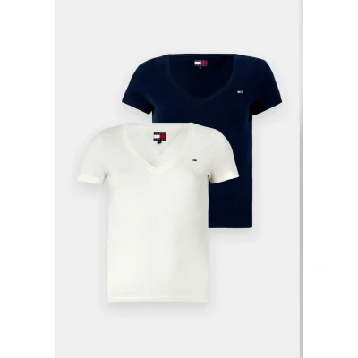 Afbeelding van Tommy Jeans V NECK TEE 2 PACK Tshirt basic, Dames, Maat: 32, Ecru/dark night navy