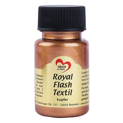 Afbeelding van Royal Flash Textil, Textielverf, glitter metallic, zeer dekkend, romige textielverf op waterbasis, voor licht en donker textiel, 50 ml (koper)