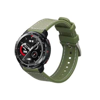Afbeelding van kwmobile smartwatch bandje geschikt voor HONOR Watch GS Pro polsband Armband fitnesstracker Siliconen en nylon horlogeband in donkergroen