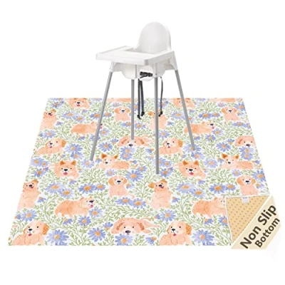 Afbeelding van Splat mat voor onder kinderstoel/kunst/ambachten, waterdichte en antislip spatmat vloerbeschermer, wasbare vloermat kinderstoel, 130 cm herbruikbare rommelige babyvoeding tafelkleed (hond)