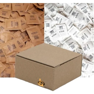Afbeelding van Gemengde Witte en Bruine Demerara Riet Suiker Sachets Individueel Verpakt Puur Gekorreld (250 sachets)