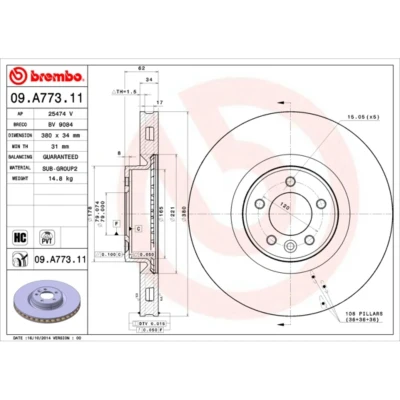 Afbeelding van Brembo Remschijf 09.A773.11