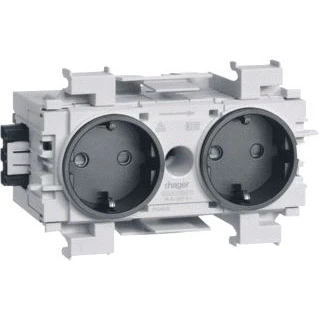 Afbeelding van Hager ecoline 2 voudige wandcontactdoos randaarde schuko wandgoot snap on tekstvenster ip20 zwart ral9011 gs20019011