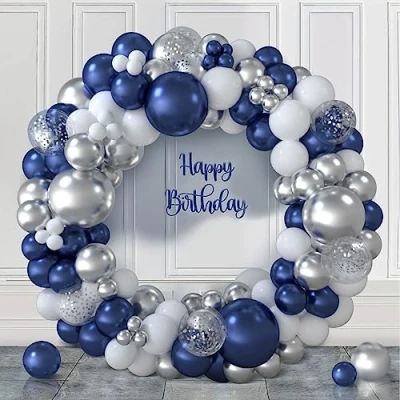 Afbeelding van Netnology blauwe ballonboog kit, 117 stuks blauw zilverkleurige ballonnenslingerkit, en wit ballonnenboog voor jongensverjaardagsfeest, babyshower of bruiloftsdecoratie