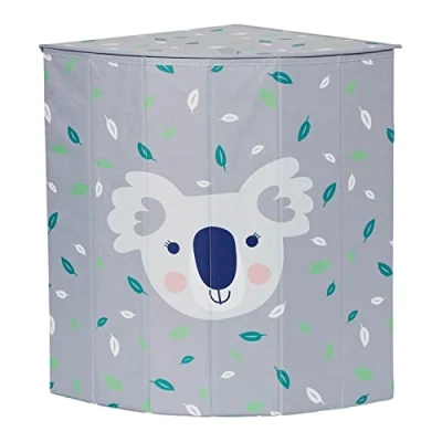 Afbeelding van LOVE IT STORE Wasmand met deksel Ruimtebesparende hoekmand van hoogwaardige stof Stevig en kindvriendelijk koala motief 35x35x50 cm Grijs
