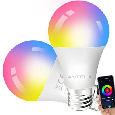 Afbeelding van ANTELA Slimme Lampen E27 Wifi Gekleurde Dimbare 9W 806LM, Kleurtemperatuur:2700K 6500K, Werken met Google Assistant/Amazon Alexa, 2.4GHZ, 2 PC