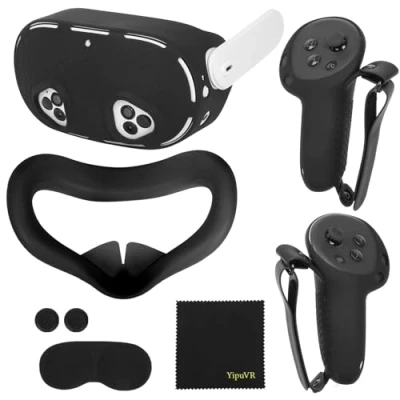 Afbeelding van Accessoires voor Meta Quest 3S, 5 in 1 siliconen beschermhoes set VR beschermhoes, controller grip Cover, Shell lensbescherming, joystick caps Quest3S
