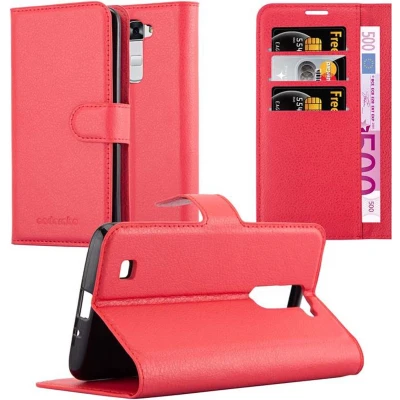 Afbeelding van Cadorabo Hoesje geschikt voor LG K7 2016 in KARMIJN ROOD Beschermhoes met magnetische sluiting, standfunctie en kaartvakje Book Case Cover Etui